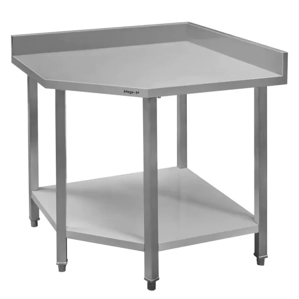 Corner stainless steel table with shelf