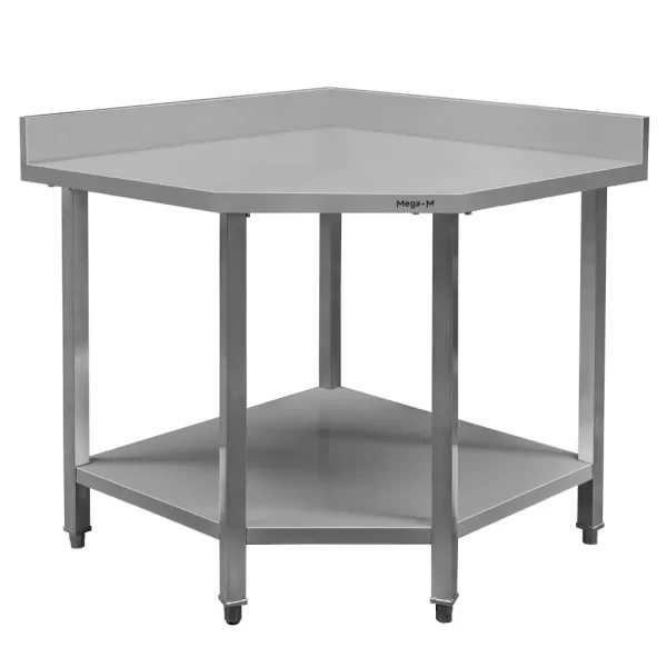 Corner stainless steel table with shelf