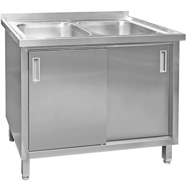 Stainless steel cabinet with 2 sinks