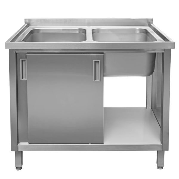 Stainless steel cabinet with 2 sinks