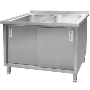 Nerūdijančio plieno spintelė su 2 plautuvėmis, 1200x700x850 mm, MTP005060