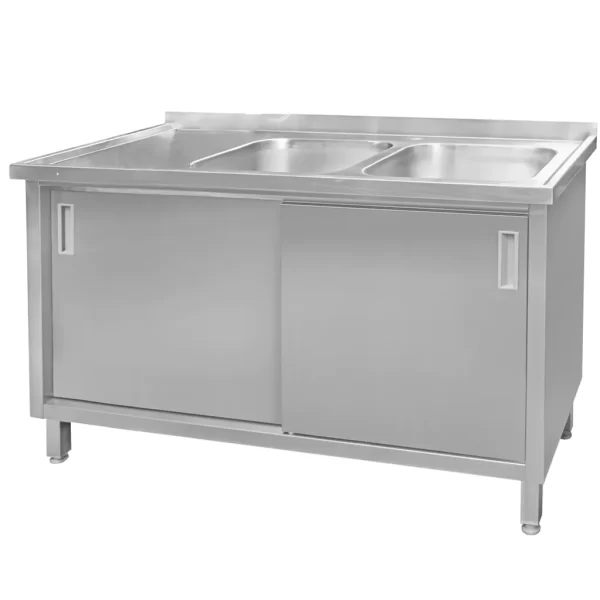 Stainless steel cabinet with 2 sinks
