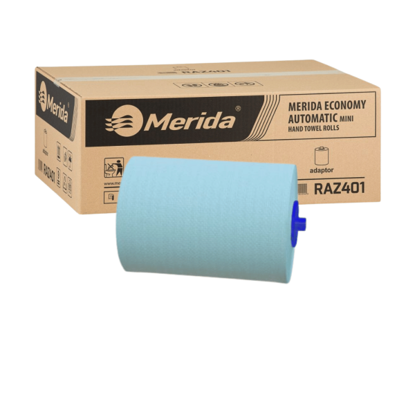 Popierinis rankšluostis mini automatinio pjaustymo dozatoriui, žalias, 1 sluoksnio, perdirbtas popierius, 14,5 cm skersmens, 137 m (11 ritinėlių / dėžutė), MERIDA ECONOMY AUTOMATIC MINI