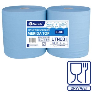 Pramoninis rankšluostis, mėlynas, 4 sluoksnių, 100 % celiuliozė, 157 m (2 vnt. / pakuotė), MERIDA TOP