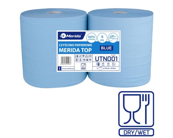 Pramoninis rankšluostis, mėlynas, 4 sluoksnių, 100 % celiuliozė, 157 m (2 vnt. / pakuotė), MERIDA TOP