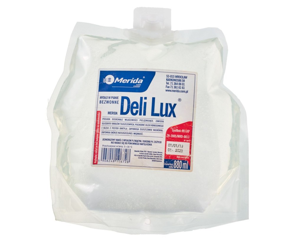 Bekvapės muilo putos, vienkartinis maišelis, 880 ml, MERIDA DELI LUX
