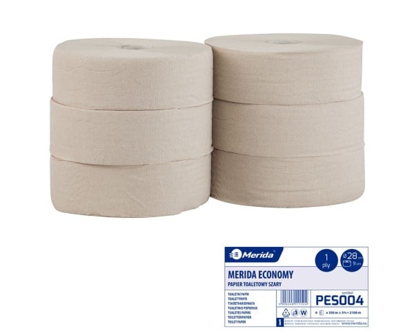 Pilkas perdirbtas tualetinis popierius, 1 sluoksnio, Merida Economy