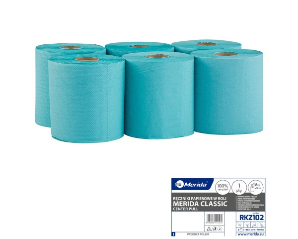Popierinis rankšluostis ritinyje, žalias, 1 sluoksnio, perdirbtas popierius, skersmuo 19 cm, 180 m (6 ritiniai / pakuotė), MERIDA CLASSIC MAXI