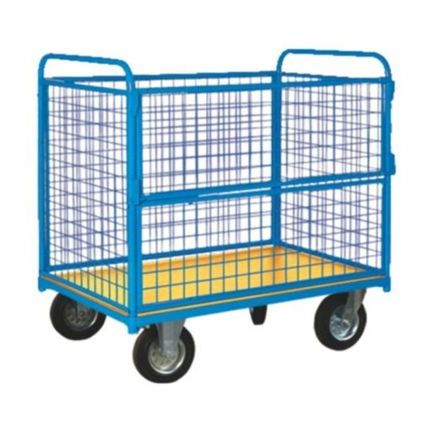 Platforminis vežimėlis su tinkliniais bortais, atverčiamas šoninis bortas, 800x600x1100 mm, 400 kg, PROMAG