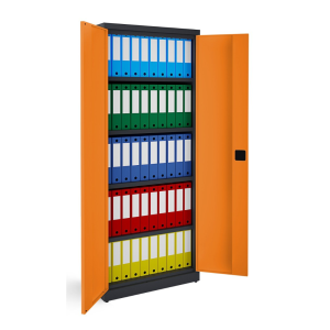 Metāla biroja skapis SB 800 7024/2003, 800x435x1950 mm, grafīta un oranža krāsa, Classic line, PROMAG