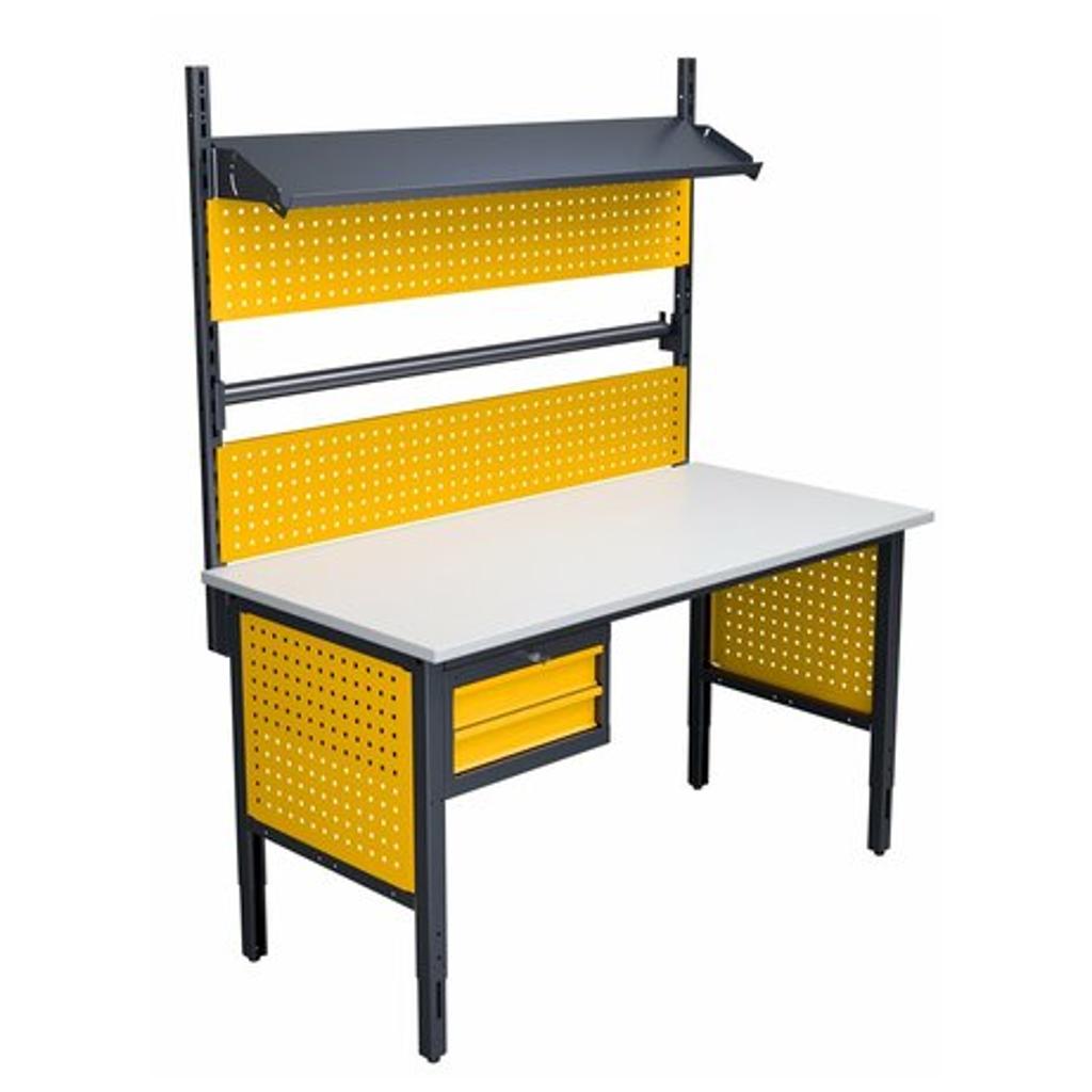 Pakavimo stalas su stalčiais, popieriaus laikikliu ir perforuota sienele, 1550 mm, PROMAG
