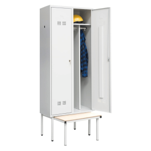 Persirengimo spintelė SUPE400-02 su ištraukiamu suolu 7035, 800x760x2140 mm, PROMAG