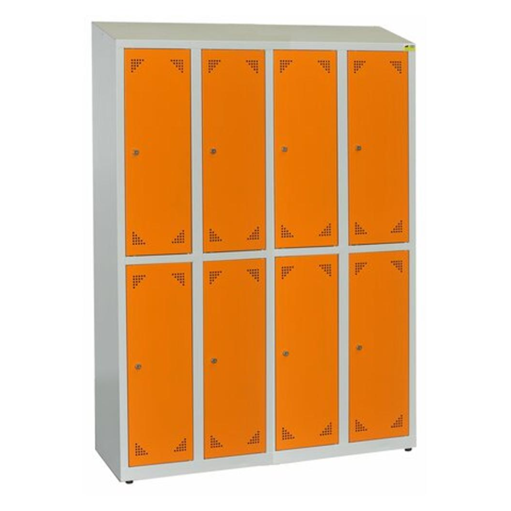 Mokyklinė spintelė su skyreliais SP400-008 su stogeliu 7035/2003, 1180x400x1700 mm