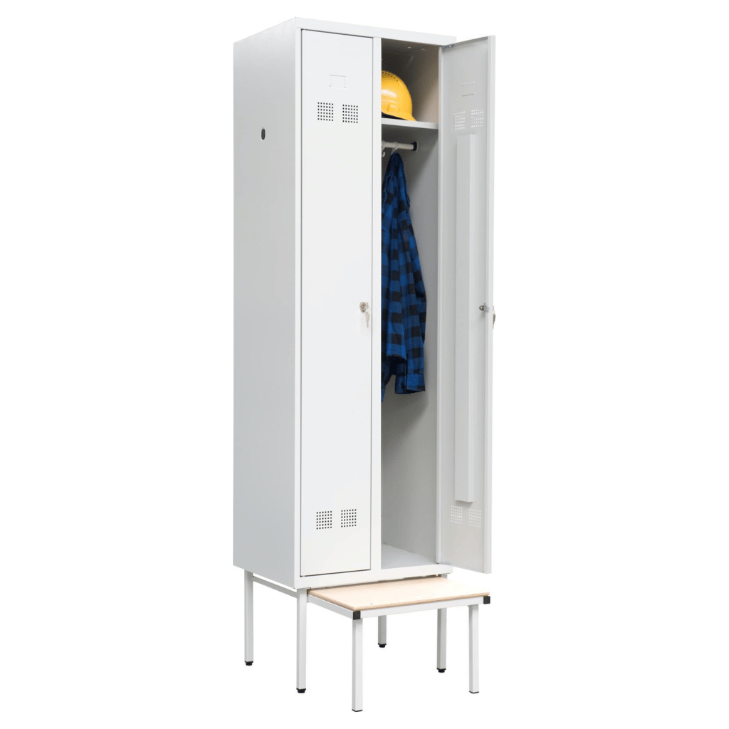 Persirengimo spintelė SUPE300-02 su ištraukiamu suolu 7035, 600x760x2140 mm, PROMAG