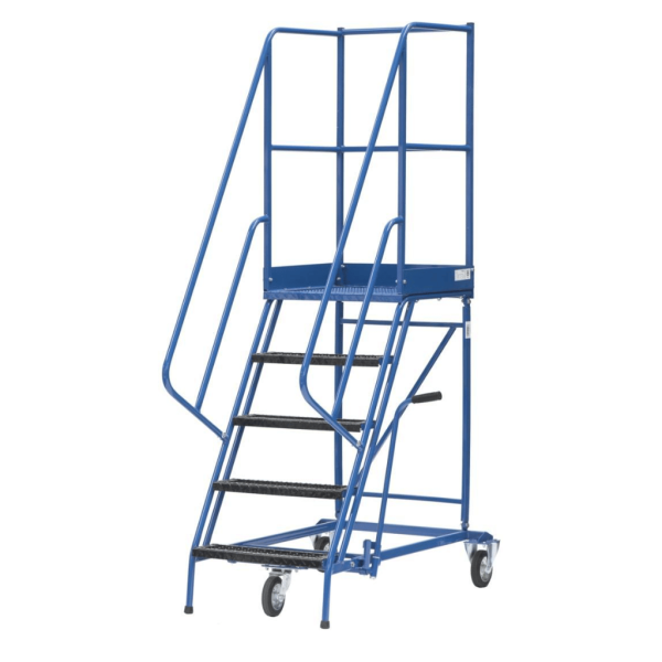 Mobilios sandėlio kopėčios, 3 ratai, stabdžių svirtis, platformos aukštis 1250 mm, 5 pakopos, DPM, PROMAG
