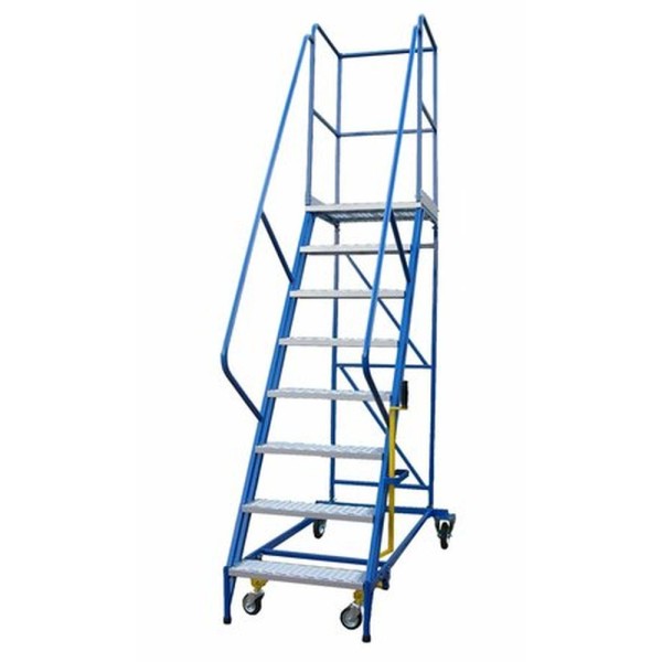 Mobilios sandėlio kopėčios, 4 ratai, stabdžių svirtis, platformos aukštis 2000 mm, 8 pakopos, DP, PROMAG