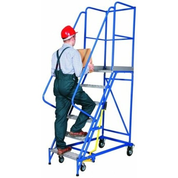 Mobilios sandėlio kopėčios, 4 ratai, stabdžių svirtis, platformos aukštis 2250 mm, 9 pakopos, DP, PROMAG