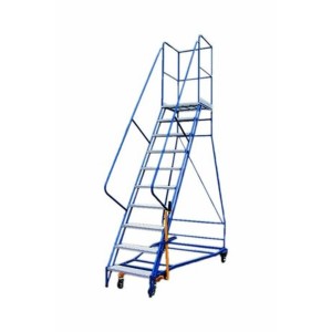 Mobilios sandėlio kopėčios, 4 ratai, stabdžių svirtis, platformos aukštis 2500 mm, 10 pakopų, DP, PROMAG