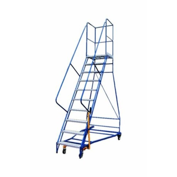 Mobilios sandėlio kopėčios, 4 ratai, stabdžių svirtis, platformos aukštis 2500 mm, 10 pakopų, DP, PROMAG