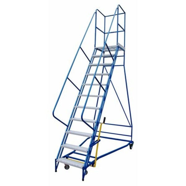 Mobilios sandėlio kopėčios, 4 ratai, stabdžių svirtis, platformos aukštis 2750 mm, 11 pakopų, DP, PROMAG