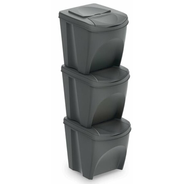 Set of grey waste sorting bins 3x20 liters