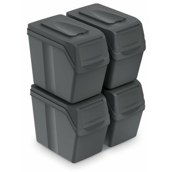 Set of grey waste sorting bins 4x20 liters