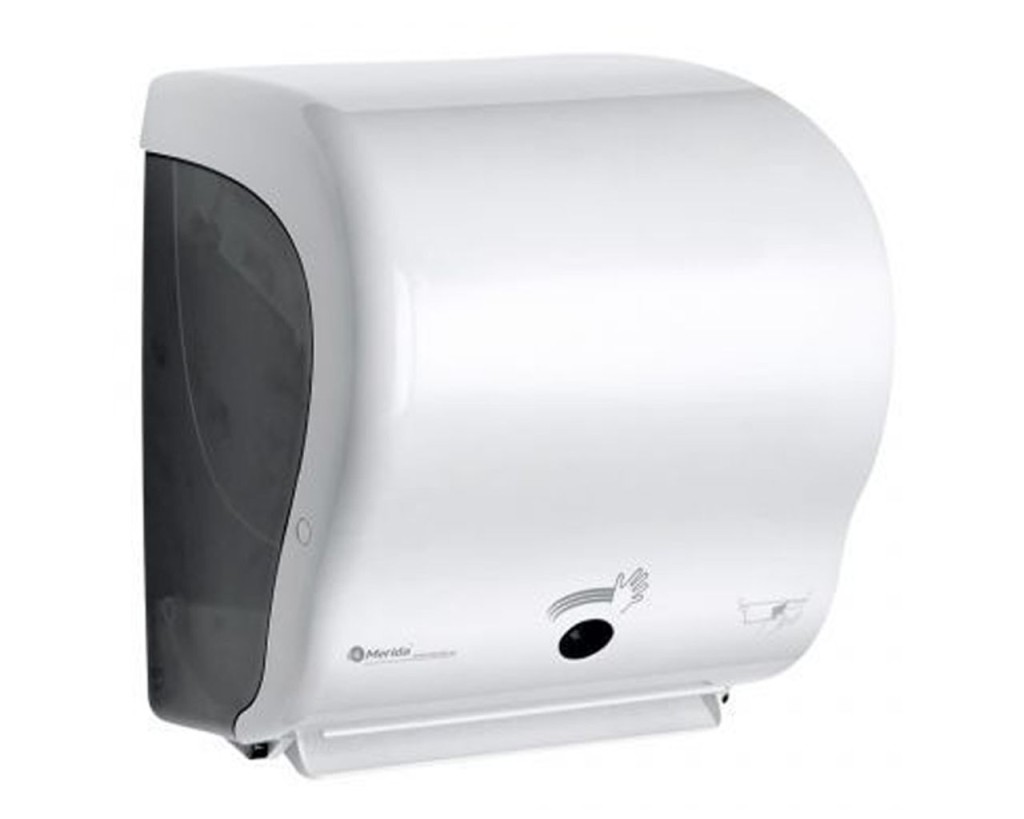 Automatinis popierinių rankšluosčių ritinyhe dozatorius, didžiausias ritinio skersmuo: 20 cm, pagamintas iš aukščiausios kokybės Abs (baltas), Merida Lux Sensor Cut