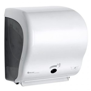Automatinis popierinių rankšluosčių ritinyhe dozatorius, didžiausias ritinio skersmuo: 20 cm, pagamintas iš aukščiausios kokybės Abs (baltas), Merida Lux Sensor Cut
