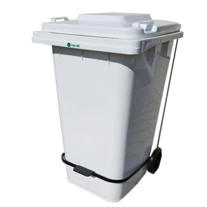 Trash bin on wheels, pedal-operated, 240 l, white, Merida