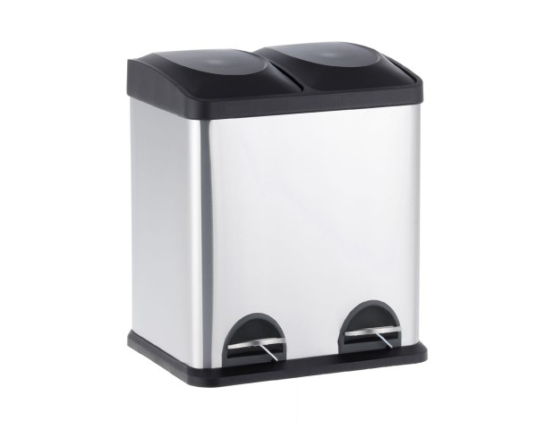 Šiukšliadėžė su pedalu, 2 skyriai, plastikiniai ištraukiami kibirais, 2 x 15 l, matinis plienas, Merida