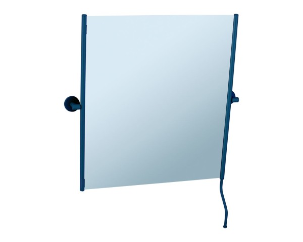 Swivel mirror in a matte blue frame with a handle