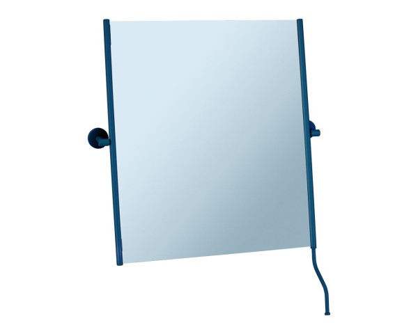 Swivel mirror in a matte blue frame with a handle