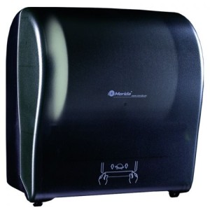Paper towel dispenser, maximum roll diameter: 19.5 cm, made of top-quality ABS (transparent black), Merida Solid Cut