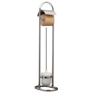 Toilet paper roll holder and toilet brush set made of chrome-plated brass