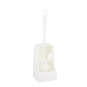 Plastic loop-shaped toilet brush with holder (white)