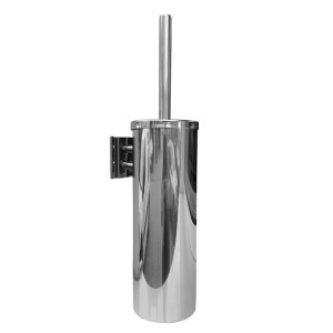 Tubular hanging toilet brush with lid, polished steel