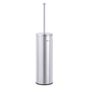 Freestanding toilet brush, long tube with lid, polished steel