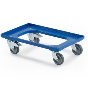 Transportavimo vežimėlis, 2 fiksuoti + 2 vairuojamieji ratai su stabdžiais, 600x400x168 mm, mėlynas, 980330, TBA
