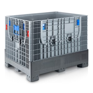 Sulankstomas plastikinis konteineris su 4 kojelėmis, 2 atverčiami kraštai, 1200x1000x975 mm, 981053, TBA