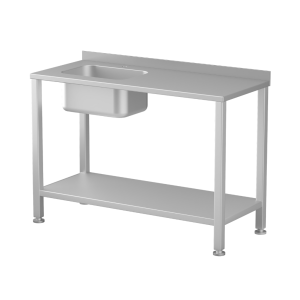 Stainless steel table with sink on the left and shelf, welded, 600×600×850 mm