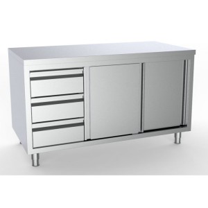 Stainless steel cabinet, sliding doors, drawer block on the left, 1800x700x850 mm, 7333.0252, Combisteel