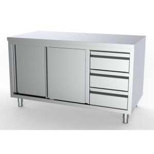 Stainless steel cabinet, sliding doors, drawer block on the right, 1800x700x850 mm, 7333.0260, Combisteel