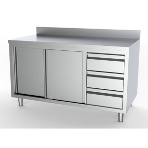 Stainless steel cabinet, sliding doors, backsplash, drawer block on the right, 1800x700x850 mm, 7333.0276, Combisteel