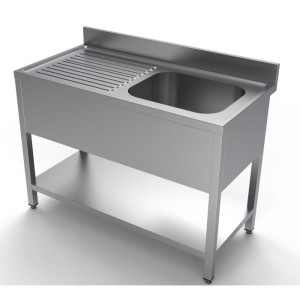 Stainless steel table with shelf, 1 sink, right-hand side, 1200x600x850 mm, 7333.0805, Combisteel