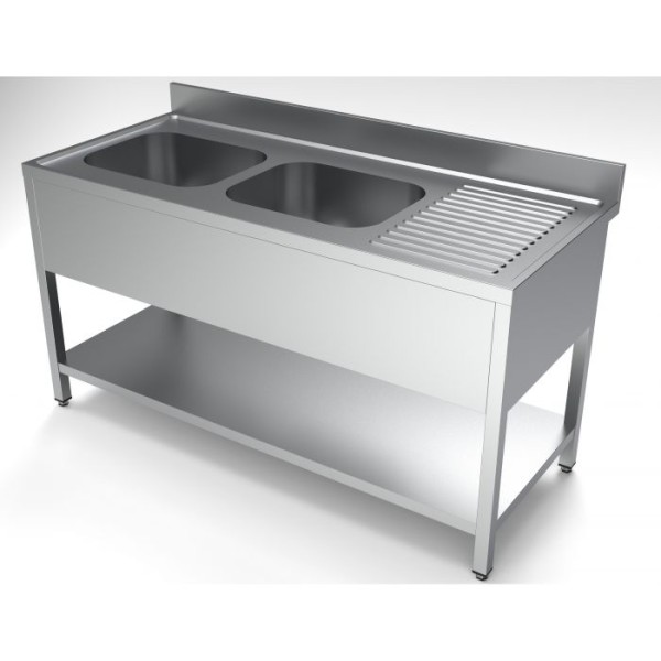Stainless steel sink with shelf