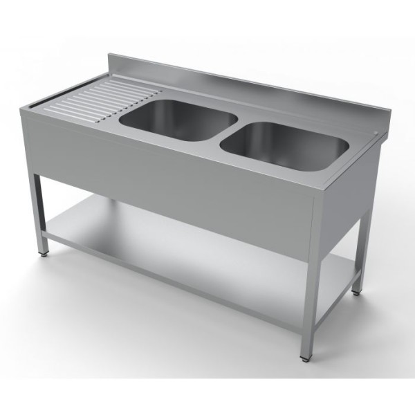 Stainless steel sink with shelf