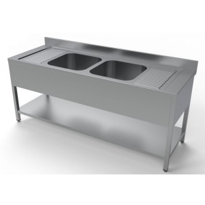 Stainless steel table with shelf, 2 sinks, central, 2000x700x850 mm, 7333.0870, Combisteel