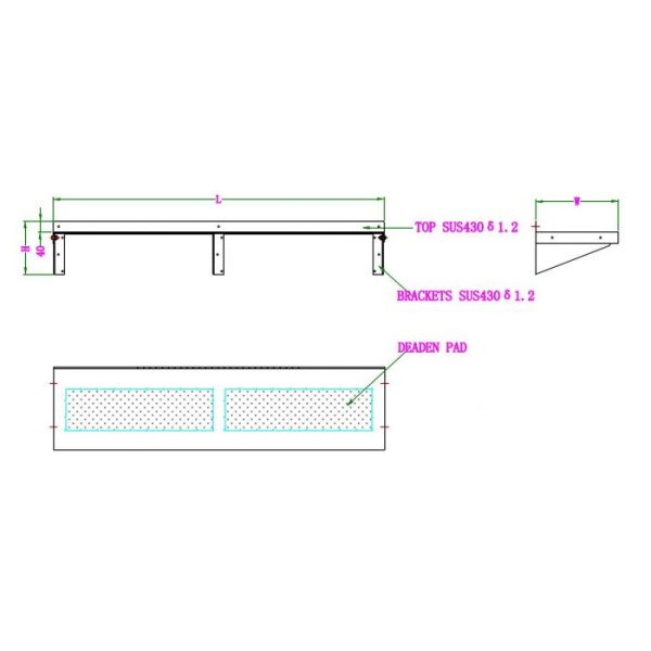 Stainless steel wall shelf with brackets