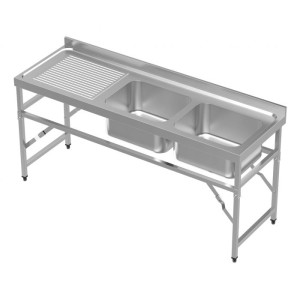 Foldable stainless steel table with sink, 1800x600x910 mm, 7490.0280, Combisteel