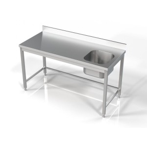 Stainless steel table with sink, right-sided, 1600x700x850 mm, 7812.0625, Combisteel